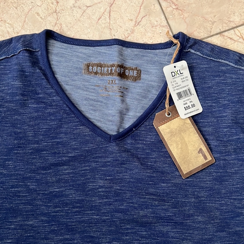 Society of One Blue V Neck Men’s Shirt with Tags
